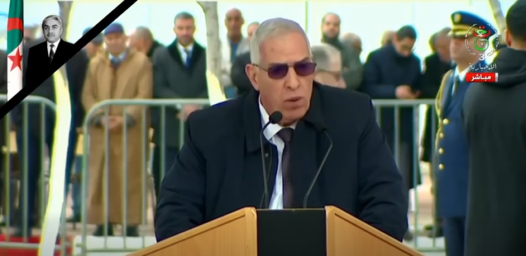 الكلمة التأبينية التي ألقاها وزير المجاهدين وذوي الحقوق البروفيسور عبد المالك تاشريفت خلال مراسم تشييع رئيس الجمهورية الأسبق المجاهد اليامين زروال بمقبرة بوزوران بولاية باتنة.